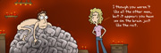 Description: Woman looking at man who is having sex with a giant brain. Caption: I thought you weren't like all the other men, but it appears you have sex on the brain just like the rest.
