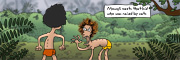 Description: A jungle kid taking up a scared cat posed as he is approached.. Caption: Mowgli meets that kid who was raised by cats