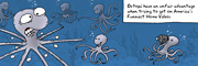 Description: A bunch of small octopi throwing baseballs at a larger octopus' many crotches. Caption: Octopi have an unfair advantage when trying to get on America's Funniest Home Videos